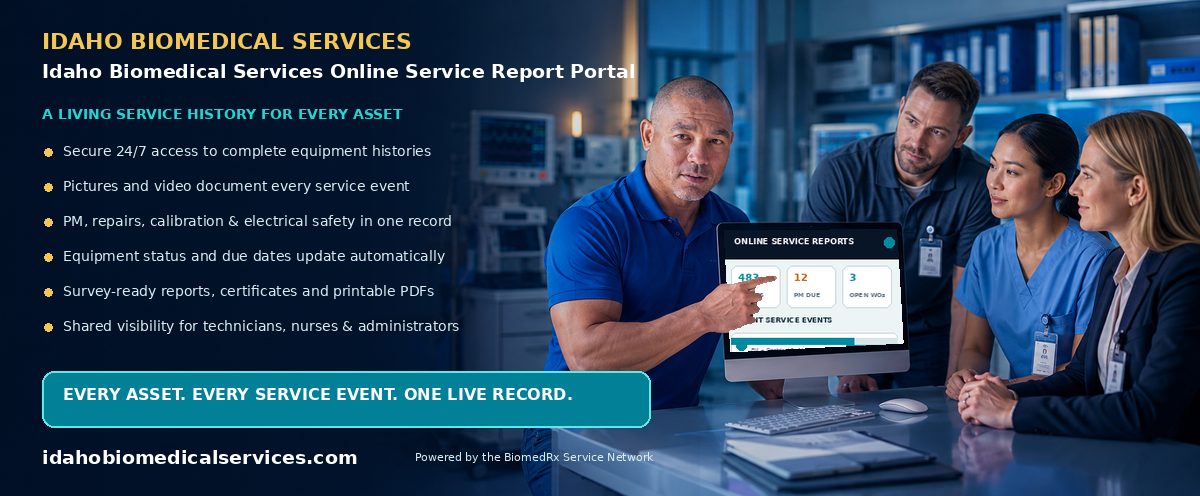 Idaho Biomedical Services Online Service Report Portal — every service event, live in your secure online report portal; view a sample report